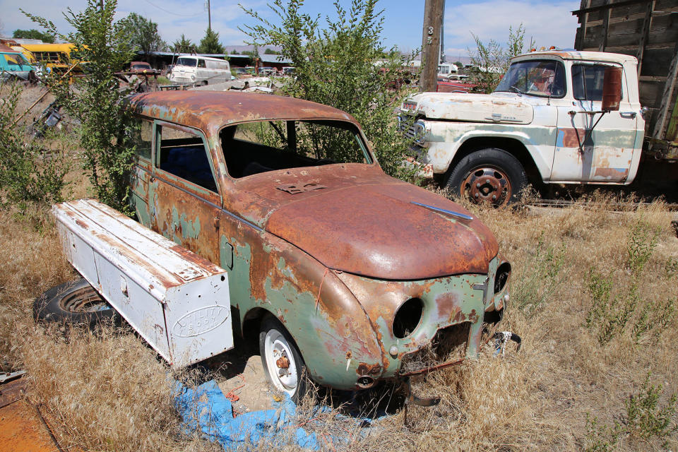 <p>Cincinnati, Ohio-based Crosley manufactured microcars from 1939 to 1952. Its pint-sized cars, with their frugal fuel-sipping ways, appealed to motorists on a budget, and in total 84,000 were built. This station wagon, which resides at Jim’s Vintage Automotive of Mountain Home, Idaho, appears to be a 1948 example. Although they were never manufactured in huge volumes, they have a reasonably good survival rate, due to their novelty value. That said, you’ll be searching for a long time to find another in a salvage yard. </p>