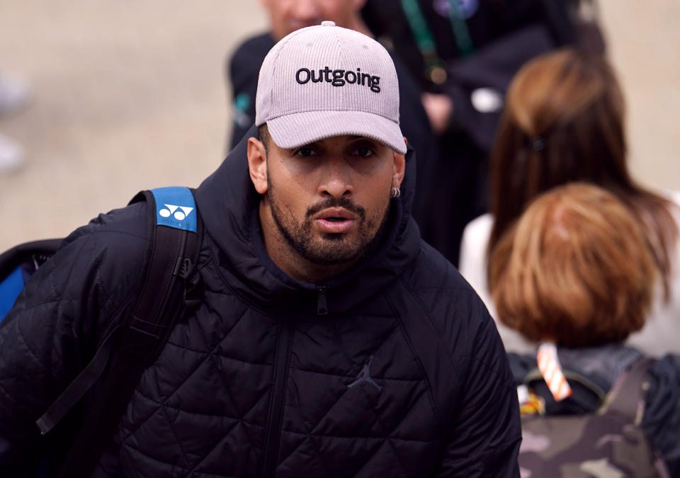 Nick Kyrgios after a training session on day five of the 2024 Wimbledon Championships at the All England Lawn Tennis and Croquet Club, London. Picture date: Friday July 5, 2024. (Photo by Jordan Pettitt/PA Images via Getty Images)