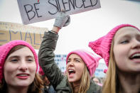 <p>Hannah Noel, NC, Sarah Perlman, MA. and Julia Hermann, DC attended the march. Thousands of demonstrators gather in the Nation’s Capital for the Women’s March on Washington to protest the policies of President Donald Trump. January 21, 2017. (Photo: Mary F. Calvert for Yahoo News) </p>