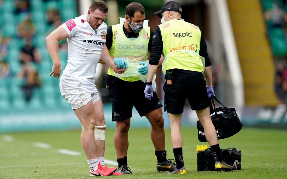 Sam Simmonds limps off as Exeter complete second-half comeback against 14-man Northampton - PA