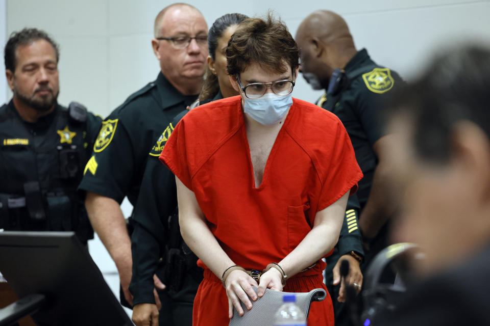 Marjory Stoneman Douglas High School shooter Nikolas Cruz enters the courtroom for his sentencing hearing at the Broward County Courthouse in Fort Lauderdale, Fla. on Tuesday, Nov. 1, 2022. Cruz was sentenced to life in prison for murdering 17 people more in 2018. (Amy Beth Bennett/South Florida Sun Sentinel via AP, Pool)