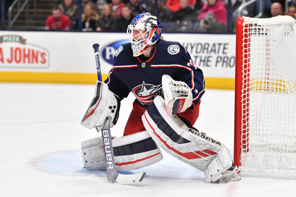 Goaltender Joonas Korpisalo #70 of the Columbus Blue Jackets