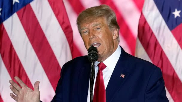 PHOTO: Former President Donald Trump announces a third run for president as he speaks at Mar-a-Lago in Palm Beach, Fla., Nov. 15, 2022. (Rebecca Blackwell/AP, FILE)