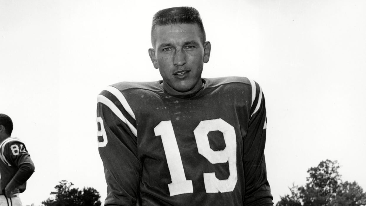 Mandatory Credit: Photo by AP/REX/Shutterstock (6635154a)JOHNNY UNITAS Quarterback Johnny Unitas of the Baltimore Colts poses in Westminster, MD on July, 19, 1961JOHNNY UNITAS, WESTMINSTER, USA.