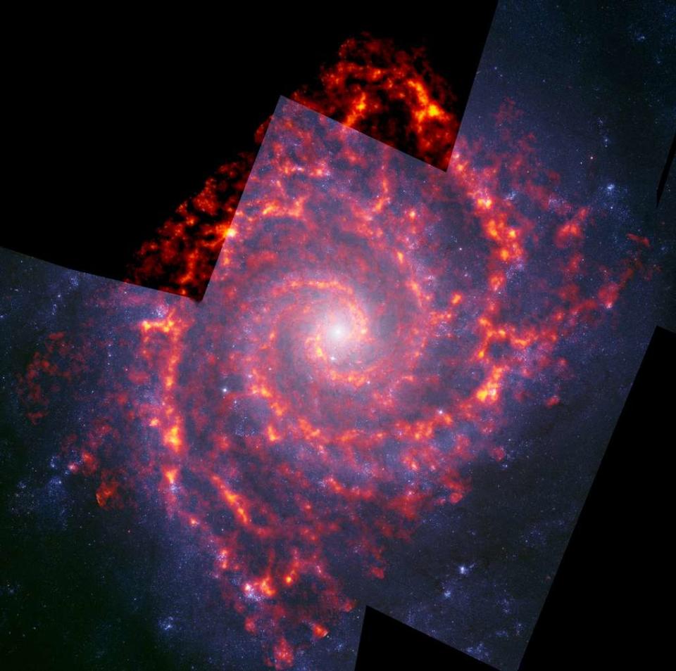 Cette photo composite rassemble les observations d'Hubble et d'Alma. © NRAO/AUI/NSF, B. Saxton: ALMA (ESO/NAOJ/NRAO); NASA/Hubble