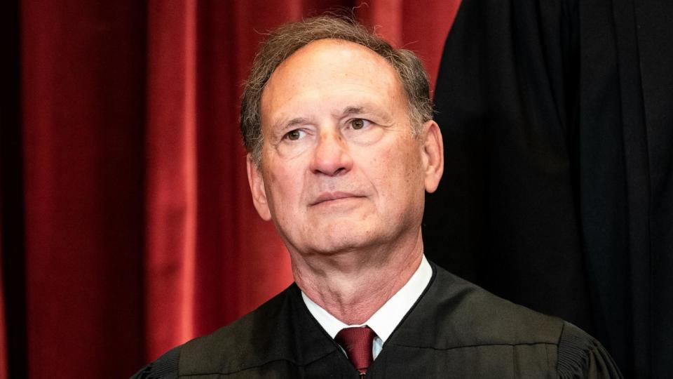 PHOTO: Associate Justice Samuel Alito sits during a group photo of the Justices at the Supreme Court in Washington, DC, April 23, 2021.  (Erin Schaff-Pool/Getty Images)