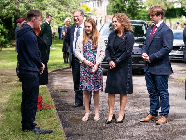 Relatives of Captain Sir Tom Moore, left to right, Colin Ingram-Moore, Georgia Ingram-Moore, Hannah Ingram-Moore and Benjie Ingram-Moore