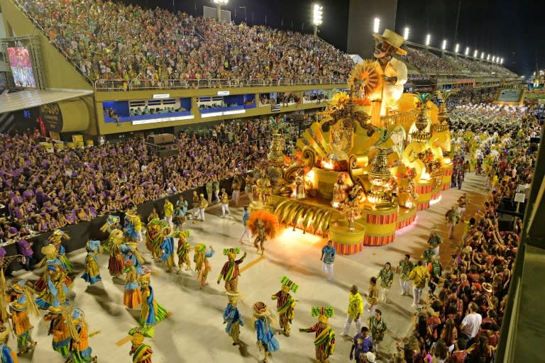 The Paraiso do Tuiuti samba school performs during the first night of Rio's Carnival at the Sambadrome