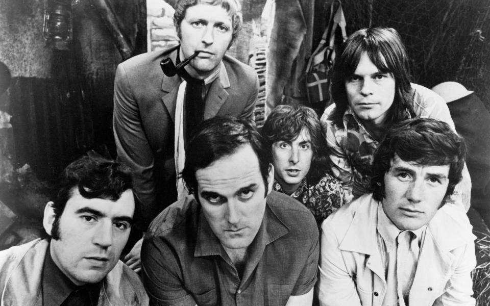 The Monty Python team in 1969. Left to right: Terry Jones, Graham Chapman, John Cleese, Eric Idle, Terry Gilliam and Sir Michael Palin