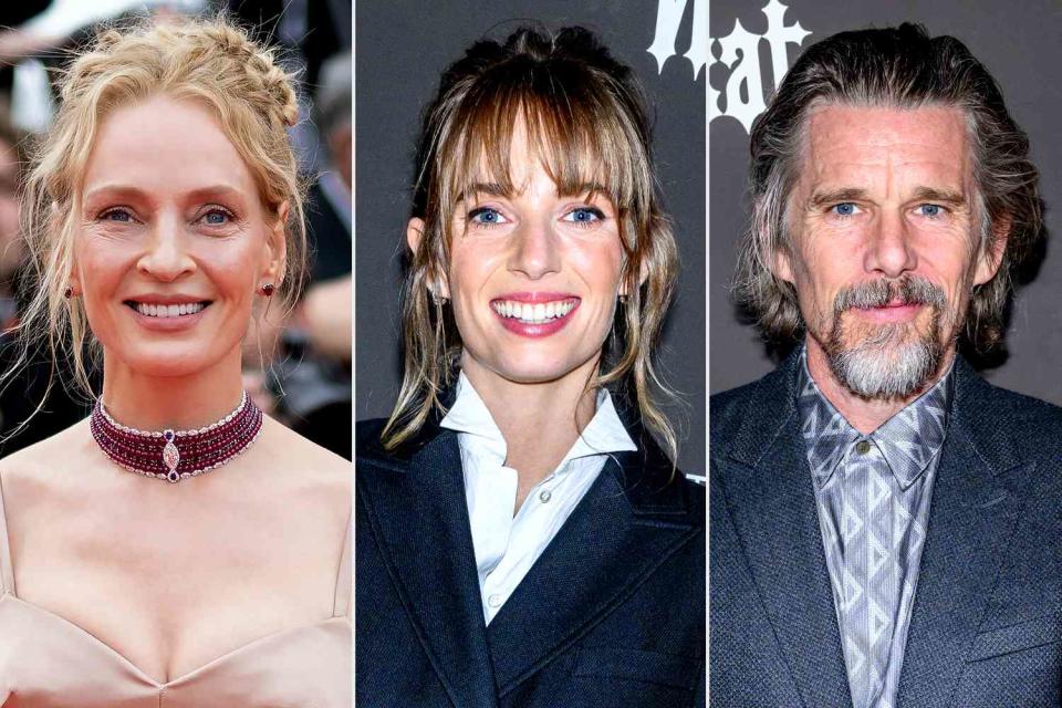 <p>Samir Hussein/WireImage; Roy Rochlin/Getty</p> Uma Thurman, Maya Hawke and Ethan Hawke