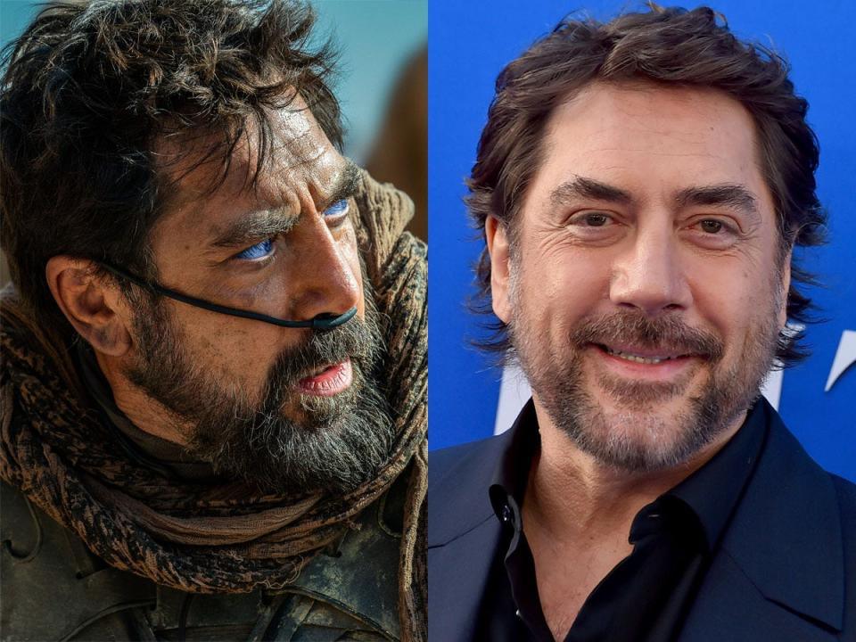 Javier Bardem as Stilgar in "Dune: Part Two" and at the world premiere of "The Little Mermaid" in May 2023.