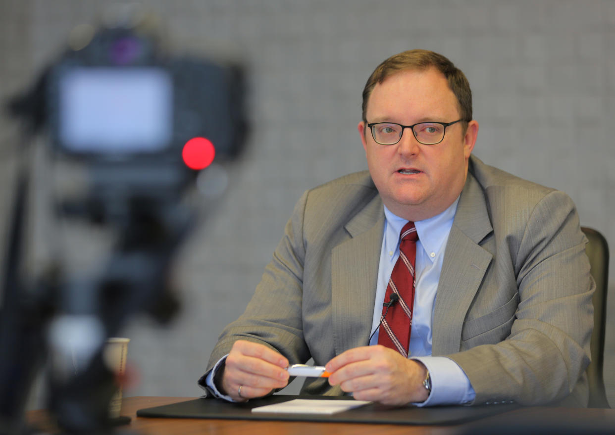 Scott Jones, assistant deputy minister at Canada's Communications Security Establishment (CSE) intelligence agency, speaks to reporters during an interview In Toronto, Ontario, Canada October 23, 2017. REUTERS/Chris Helgren