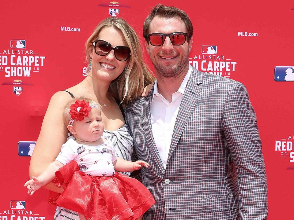 <p>Patrick Smith/Getty</p> Max Scherzer with his wife Erica and their daughter at the 89th MLB All-Star Game on July 17, 2018 in Washington, DC.