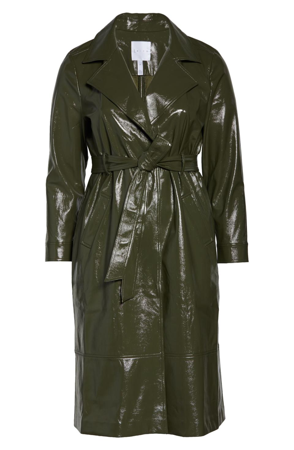 Faux Patent Leather Trench Coat