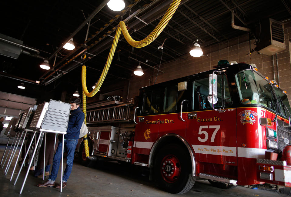 Voting in a Fire dept. building in Chicago, Ill.