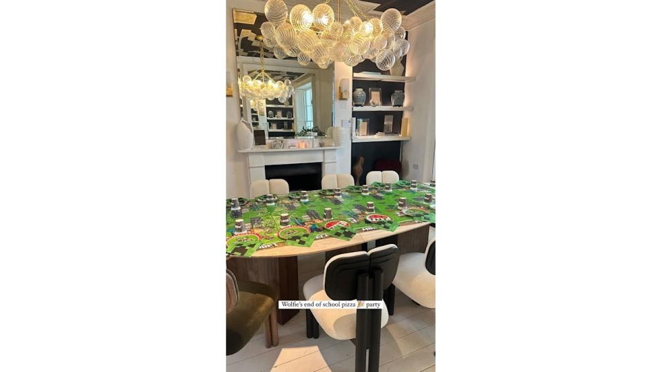 Dara Huang's dining table covered with a Minecraft tablecloth
