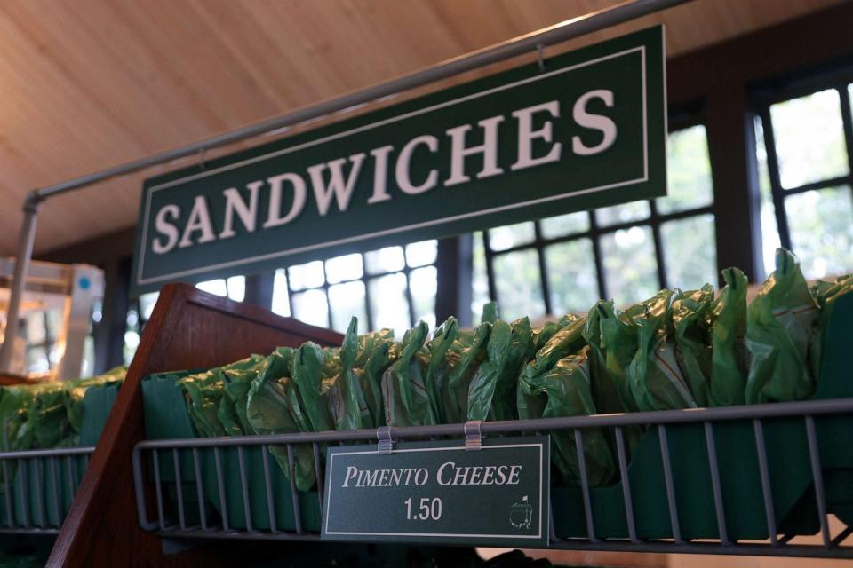 PHOTO: In this April 6, 2022, file photo, pimento cheese sandwiches are offered for sale during a practice round prior to the Masters at Augusta National Golf Club in Augusta, Ga. (Andrew Redington/Getty Images, FILE)