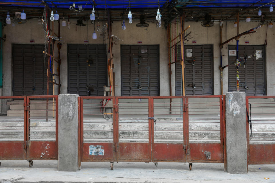 Closed shops are seen during lockdown by the authorities to limit the spread of coronavirus disease (COVID-19), in Lagos