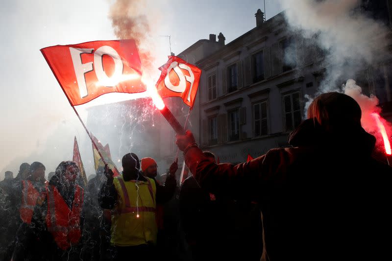 Striking workers demonstrate in Versailles as France faces its 47th day of strikes