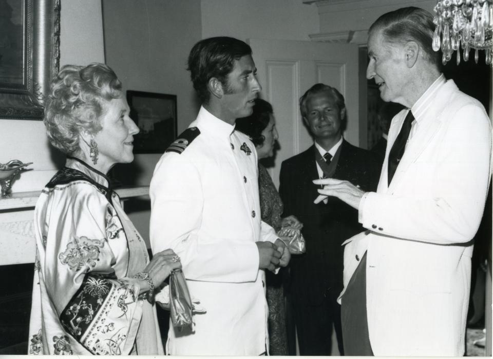 Wentworth-by-the-Sea owners Margaret and James Barker Smith kibitz with Prince Charles at a party in honor of Portsmouth's 350th anniversary in August 1973.