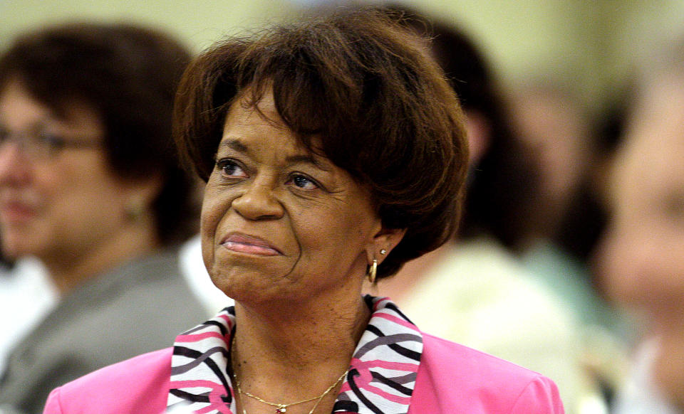 Marian Robinson mother of Michelle Obama, wife of Democratic presidential candidate Sen. Barack Obama D-Ill., listens as her daughter speaks at Women for Obama luncheon Monday, July, 28, 2008 in Chicago. (AP Photo/M. Spencer Green)