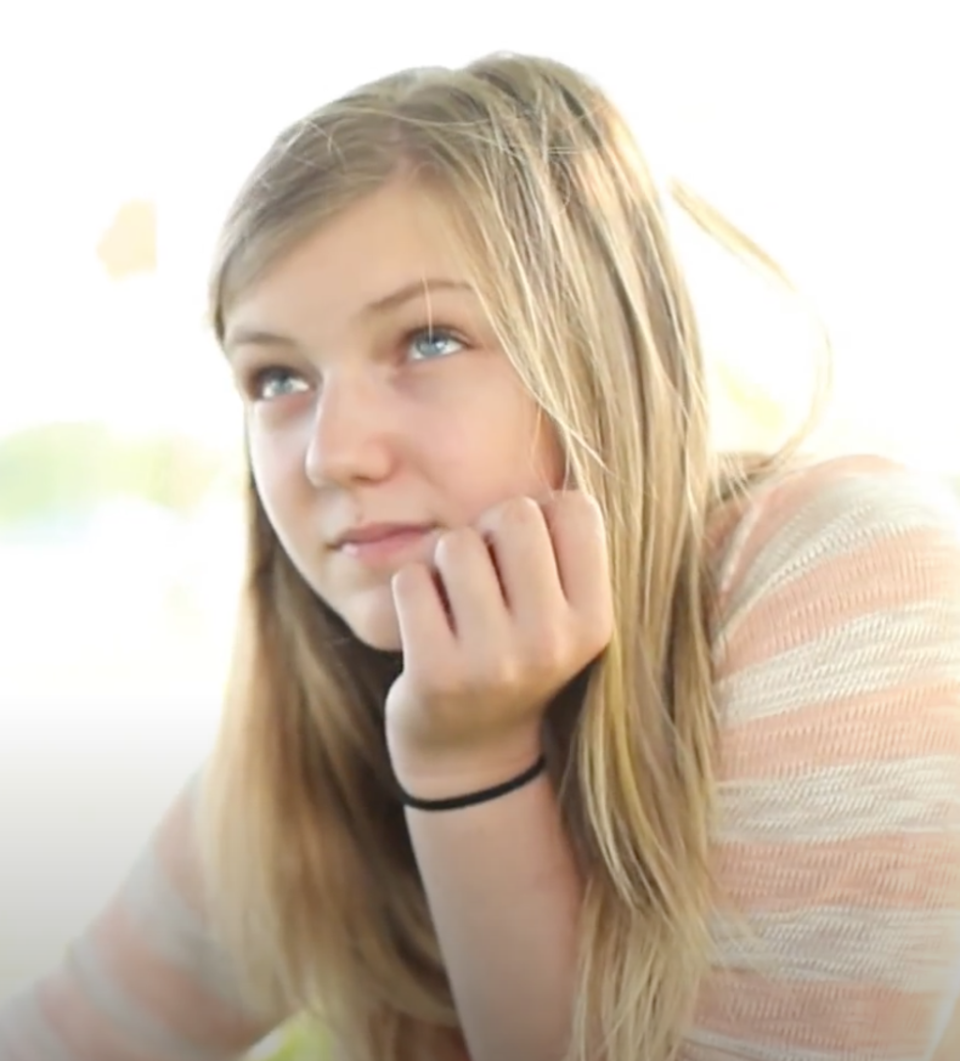 Gabby Petito, aged 14, in a music video for a tribute song to the victims of the Sandy Hook shooting (Deb Henson)