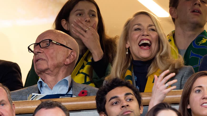 The pair cheer on the Aussie. Source: Getty