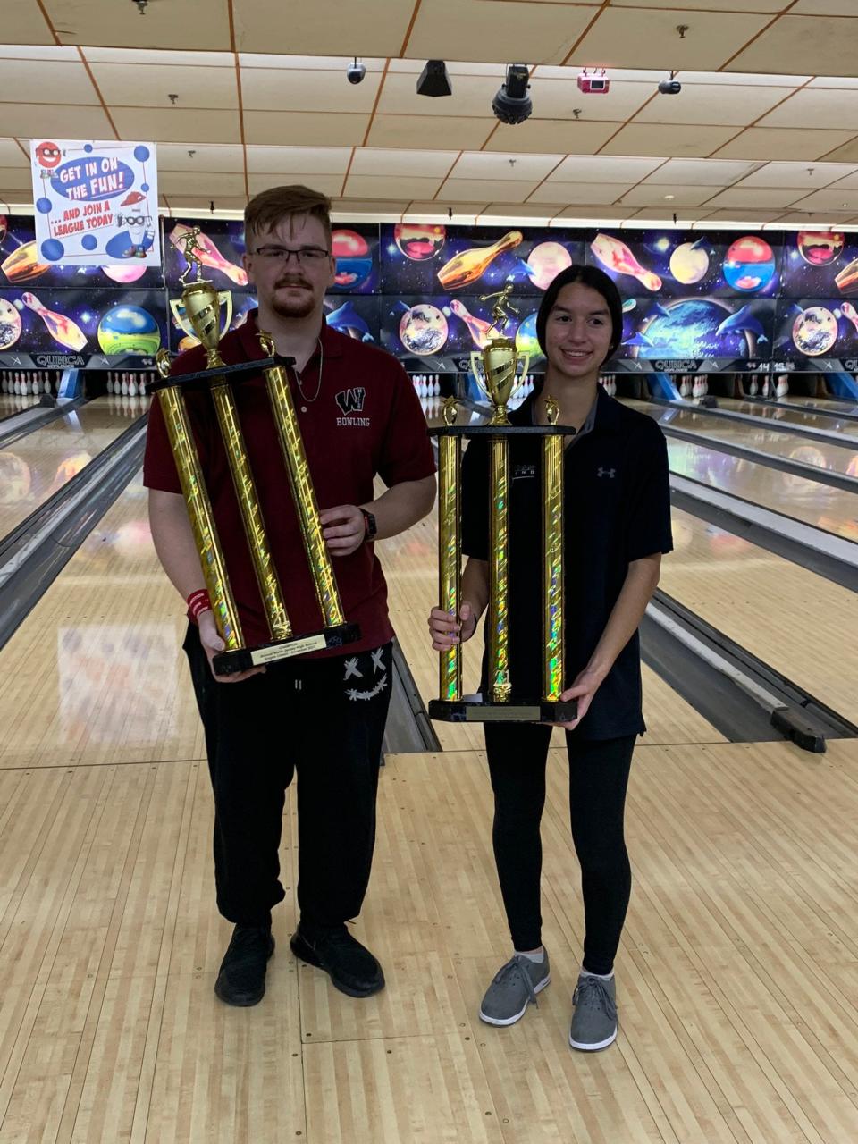 Wayne Hills bowlers Zachary Jordan and Erica Cuciti won the boys and girls division titles, respectively, at the North Jersey Singles Championships on Saturday, Dec. 11, 2021 at Bowler City, Hackensack