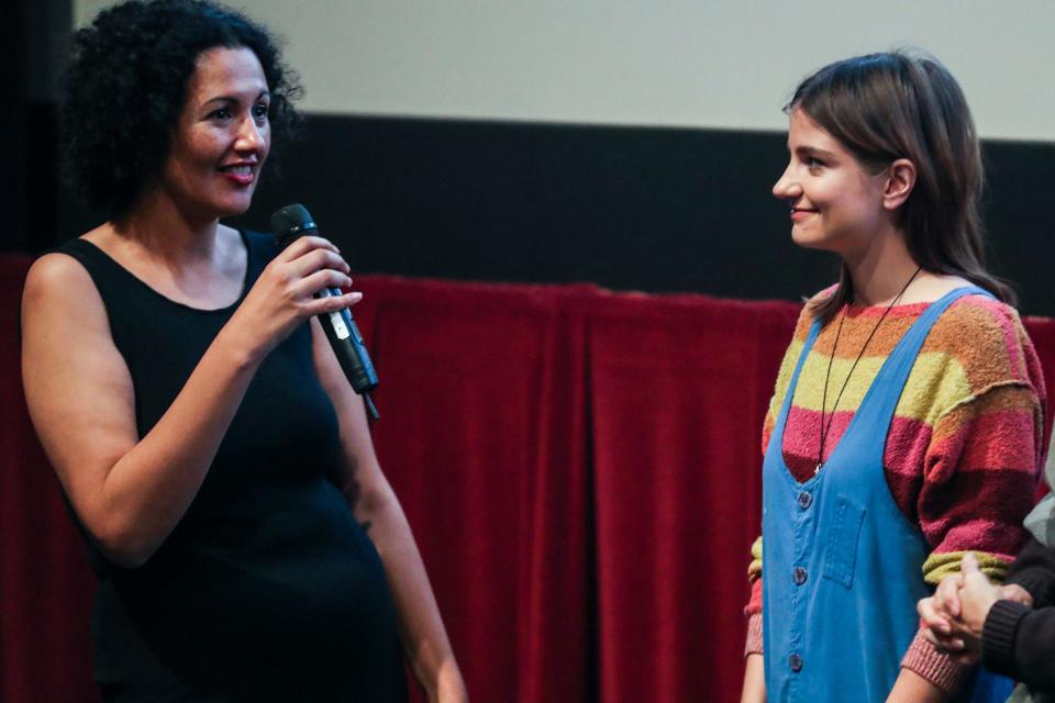 Indie Memphis' Miriam Bale, left, talks with filmmaker Bridey Elliott after the screening of "Clara's Ghost" at Studio on the Square on Nov. 4, 2018, during the Indie Memphis Film Festival. Bale will be departing Indie Memphis.