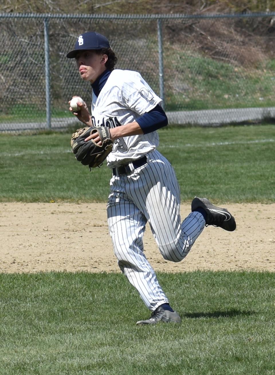 Somerset Berkley shortstop Jayden Cruz fields a grounder against league opponent Apponequet during Wednesday's South Coast Conference game at Rezendes Complex in Berkley April 17, 2024.