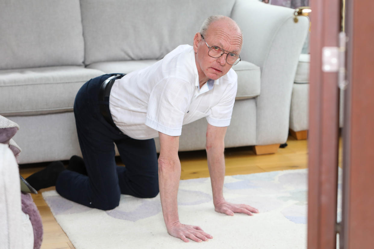 Alan Bentley's rare skin condition on his feet meant he was forced to crawl around on all fours. (SWNS)