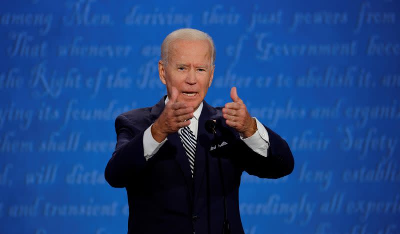 U.S. President Donald Trump and Democratic presidential nominee Joe Biden participate in their first 2020 presidential campaign debate in Cleveland