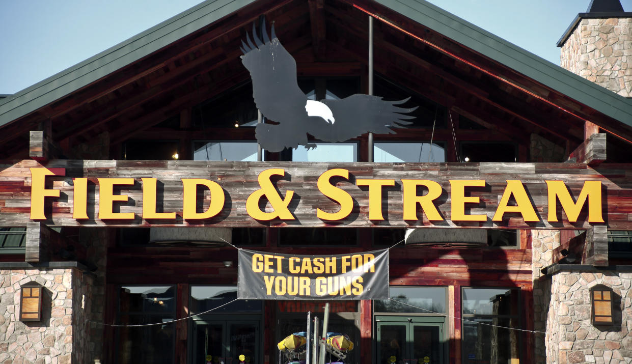 The Field & Stream is seen just after opening on Wednesday, Feb. 28, 2018, in Cranberry Township, Pa. Dick's Sporting Goods, owner of Field & Stream stores, made an announcement Wednesday, two weeks after the school massacre in Parkland, Fla., that they will immediately end sales of assault-style rifles and high capacity magazines at all of its stores and ban the sale of all guns to anyone under 21 years old. Dick's, a major gun retailer, had cut off sales of assault-style weapons at Dick's stores following the Sandy Hook school shooting.(AP Photo/Keith Srakocic)