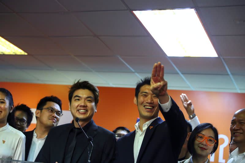 Thailand's opposition Future Forward Party leader Thanathorn Juangroongruangkit reacts after hearing the verdict from the Constitutional Court