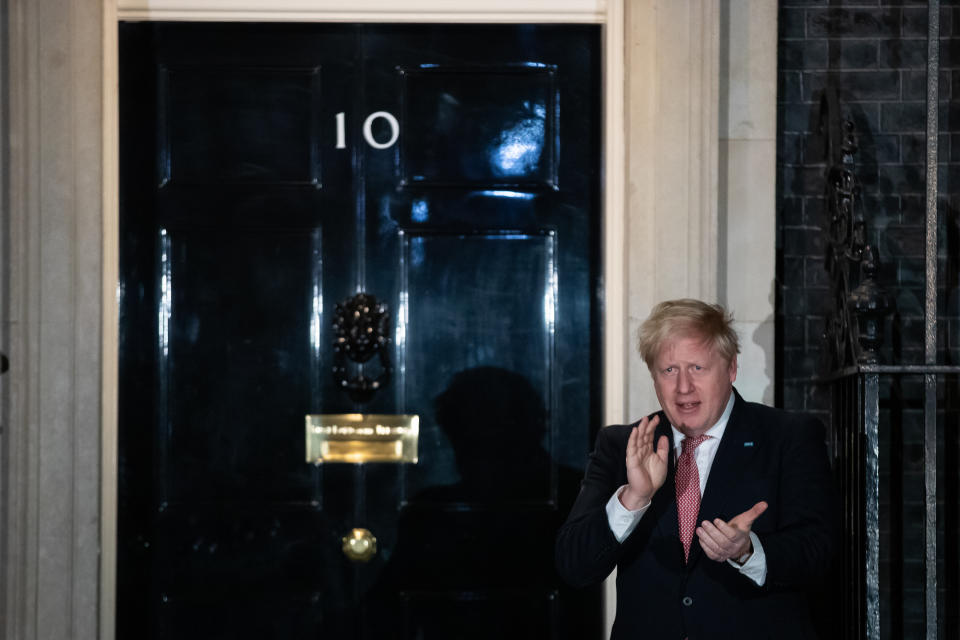 Prime Minister Boris Johnson outside 10 Downing Street, London, joining in with a national applause for the NHS to show appreciation for all NHS workers who are helping to fight the Coronavirus.