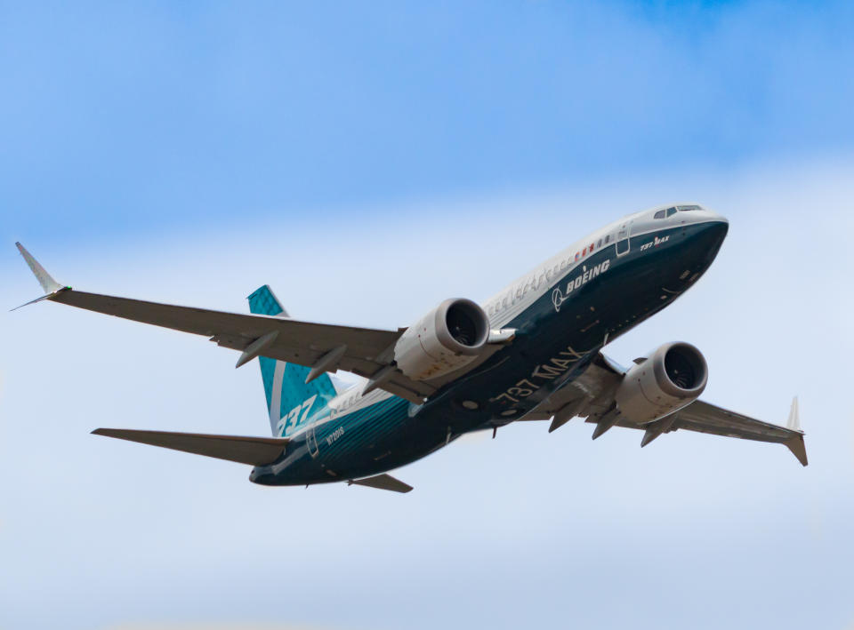 The Boeing 737-Max passenger plane in-flight, before being grounded for safety reasons. Photo: Getty