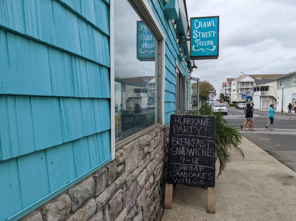 Crawl Street Tavern lists Hurrican Party! on the board Friday, Sept. 30, 2022, before Ian arrives in Ocean City, Maryland.