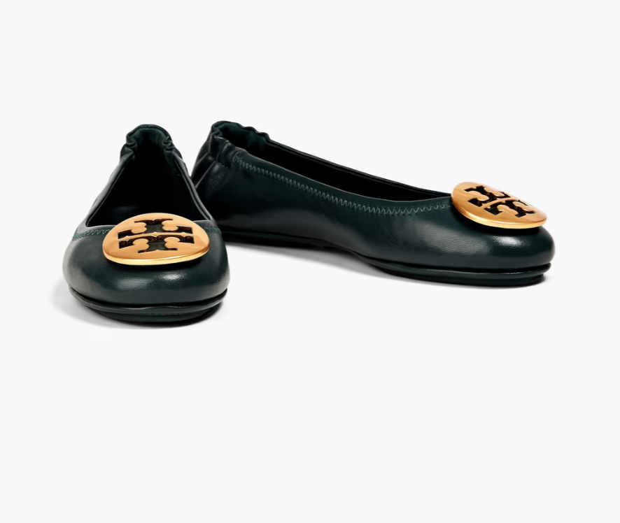 A photo of Tory Burch Minnie embellished leather ballet flats. 