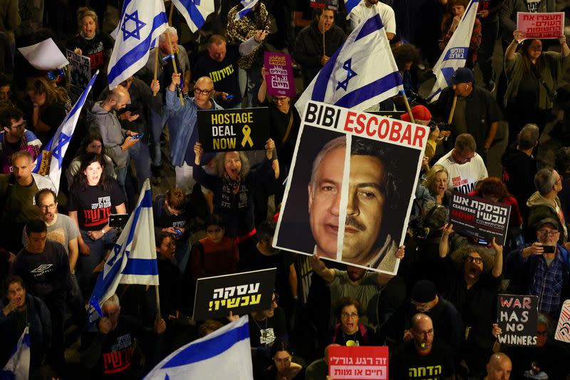 Protest against Israeli PM Netanyahu's government and to call for the release of hostages kidnapped in the deadly October 7 attack by Hamas, in Tel Aviv