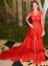 <b>Best dressed: Hilary Swank </b><br><br>The Million Dollar Baby actress looked stunning in this red Valentino SS13 Couture gown at the Vanity Fair Party.<br><br>Image © Rex