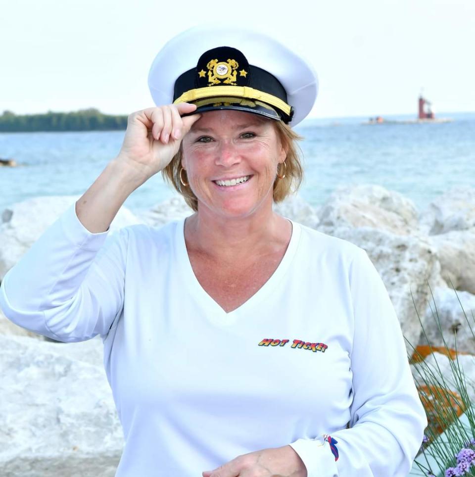 Commodore Lynn Kotwicki of the Bayview Yacht Club in July on Mackinac Island after racing. Then vice commodore, she took the helm of BYC on Dec. 1 for the 2022 year.