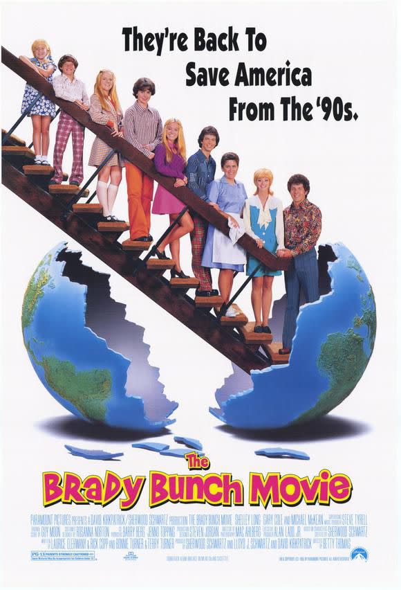 <p><a rel="nofollow noopener" href="https://www.amazon.com/Brady-Bunch-Movie-Shelley-Long/dp/B07DPTVVZM/" target="_blank" data-ylk="slk:STREAM NOW;elm:context_link;itc:0;sec:content-canvas" class="link ">STREAM NOW </a></p><p><em>The Brady Bunch Movie</em> follows America's famous straight-laced family as they navigate <a rel="nofollow noopener" href="https://www.womansday.com/life/g2683/90s-halloween-costume-ideas/" target="_blank" data-ylk="slk:life in the '90s;elm:context_link;itc:0;sec:content-canvas" class="link ">life in the '90s</a>. It's hilarious, but due to some slightly raunchy humor, it's best suited for ages 13 and up. </p>