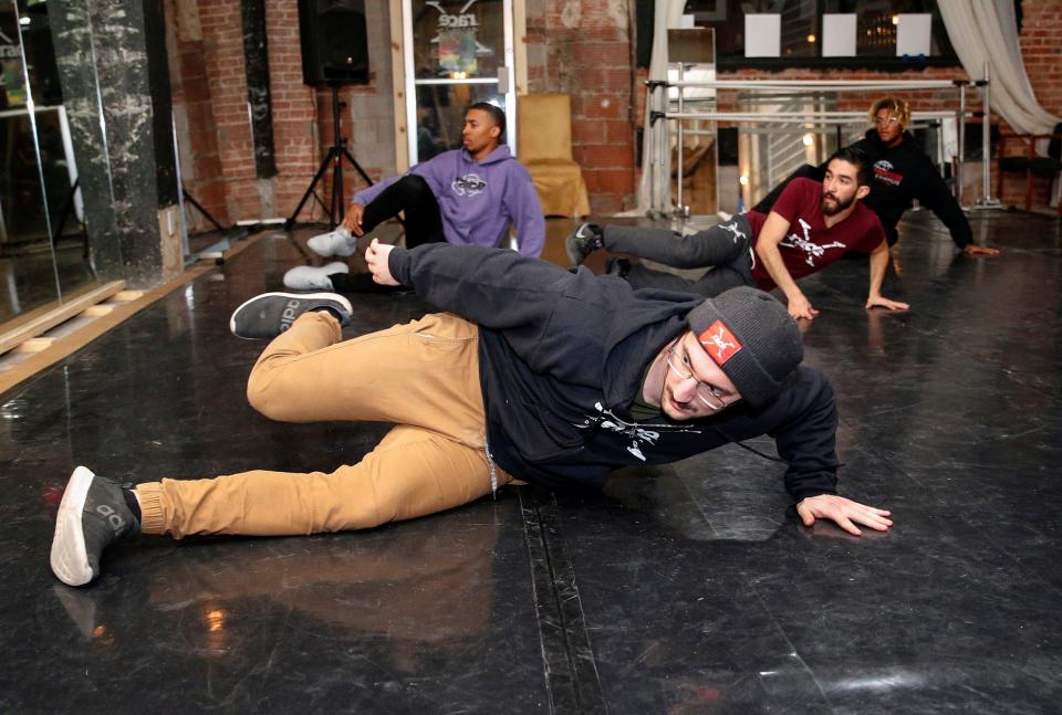 Austin Nieves, front, and other dancers rehearse for "RACE's Hip Hop Nutcracker" at RACE Dance's studios, 11 N Lee Ave., in Oklahoma City, Thursday, Nov. 29, 2018. Photo by