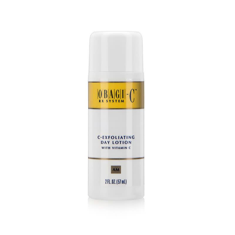 <p><a rel="nofollow noopener" href="https://www.skinstation.co.uk/obagi-crx-system-c-exfoliating-day-lotion-57ml" target="_blank" data-ylk="slk:Shop now;elm:context_link;itc:0;sec:content-canvas" class="link ">Shop now</a> <br></p><p>"I like the Obagi exfoliating day lotion, it contains glycolic acid, hyaluronic acid and camomile. Glycolic acid to unblock the pores, hyaluronic acid to prevent your skin from getting too dry and camomile is great for inflamed skin such as acne." </p><p><strong>- Dr Sarah Tonks, <a rel="nofollow noopener" href="http://www.thelovelyclinic.co.uk/" target="_blank" data-ylk="slk:Aesthetic Doctor;elm:context_link;itc:0;sec:content-canvas" class="link ">Aesthetic Doctor</a>.</strong></p>