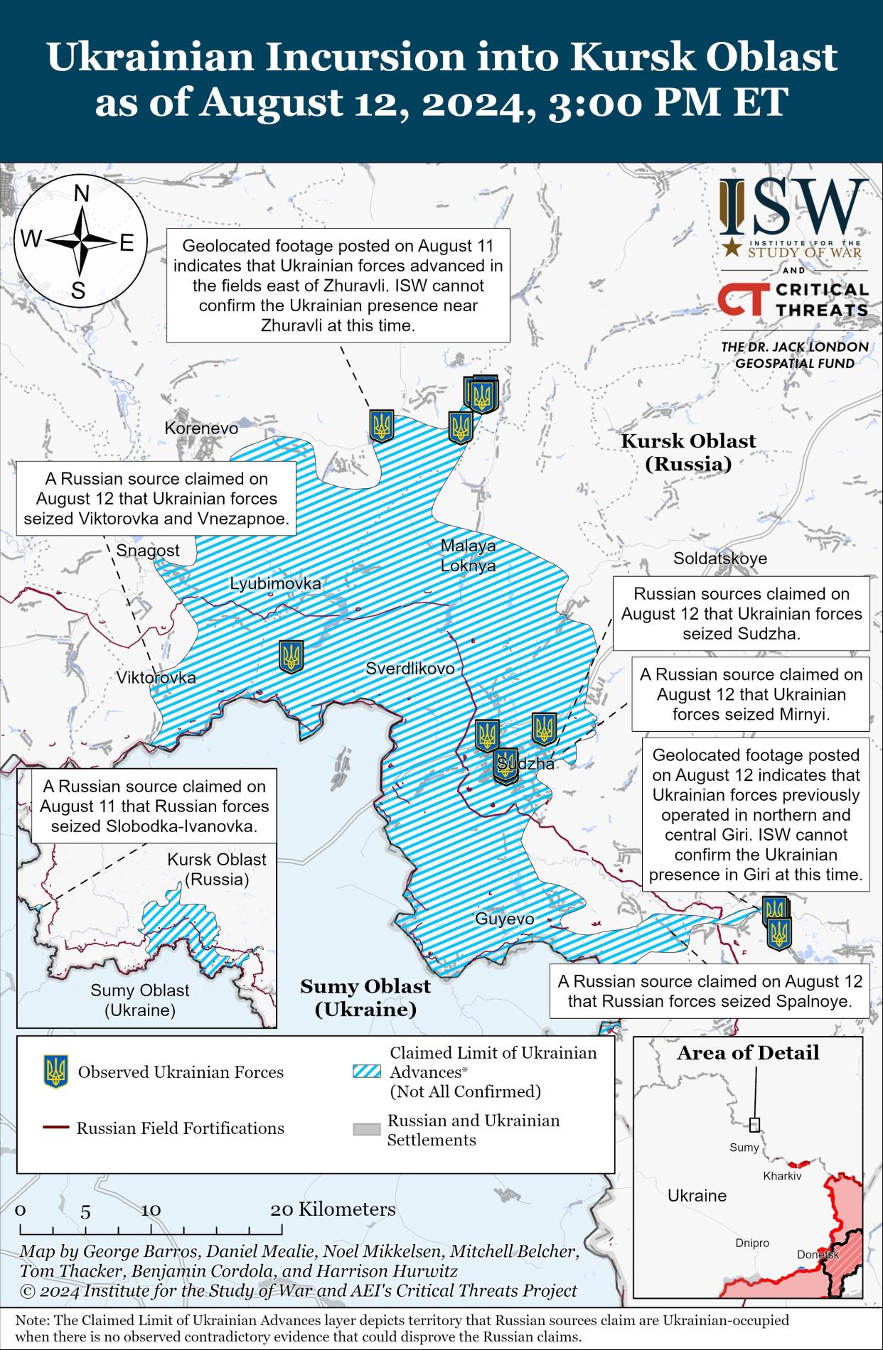 Claimed limit of Ukrainian advances as of August 12.