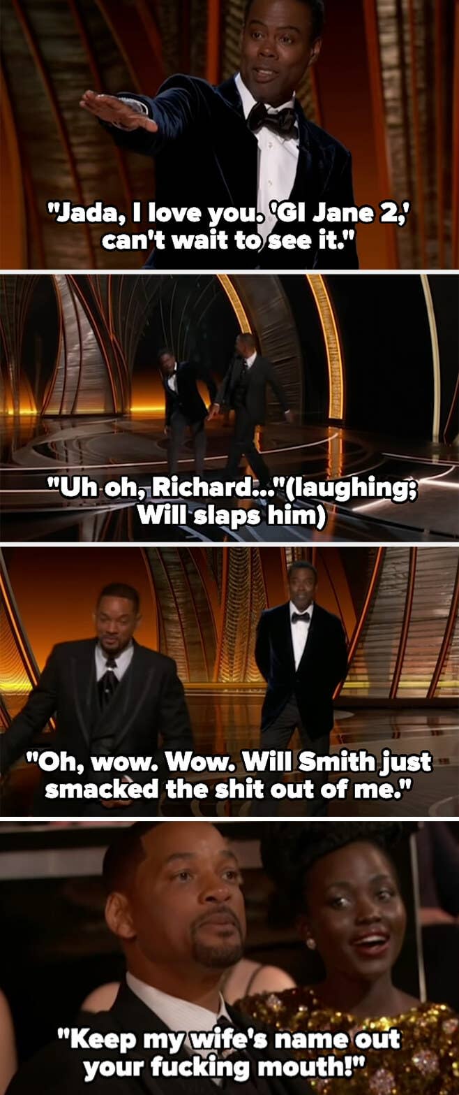 oh wow, will smith just slapped me and will back at his seat saying, keep my wife's name out of your fucking mouth