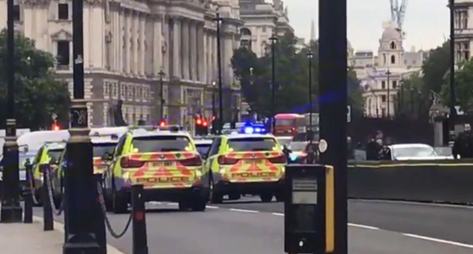 A man has been arrested and a number of people injured after a car collided with security barriers outside Britain’s Houses of Parliament in London. Source: AAP