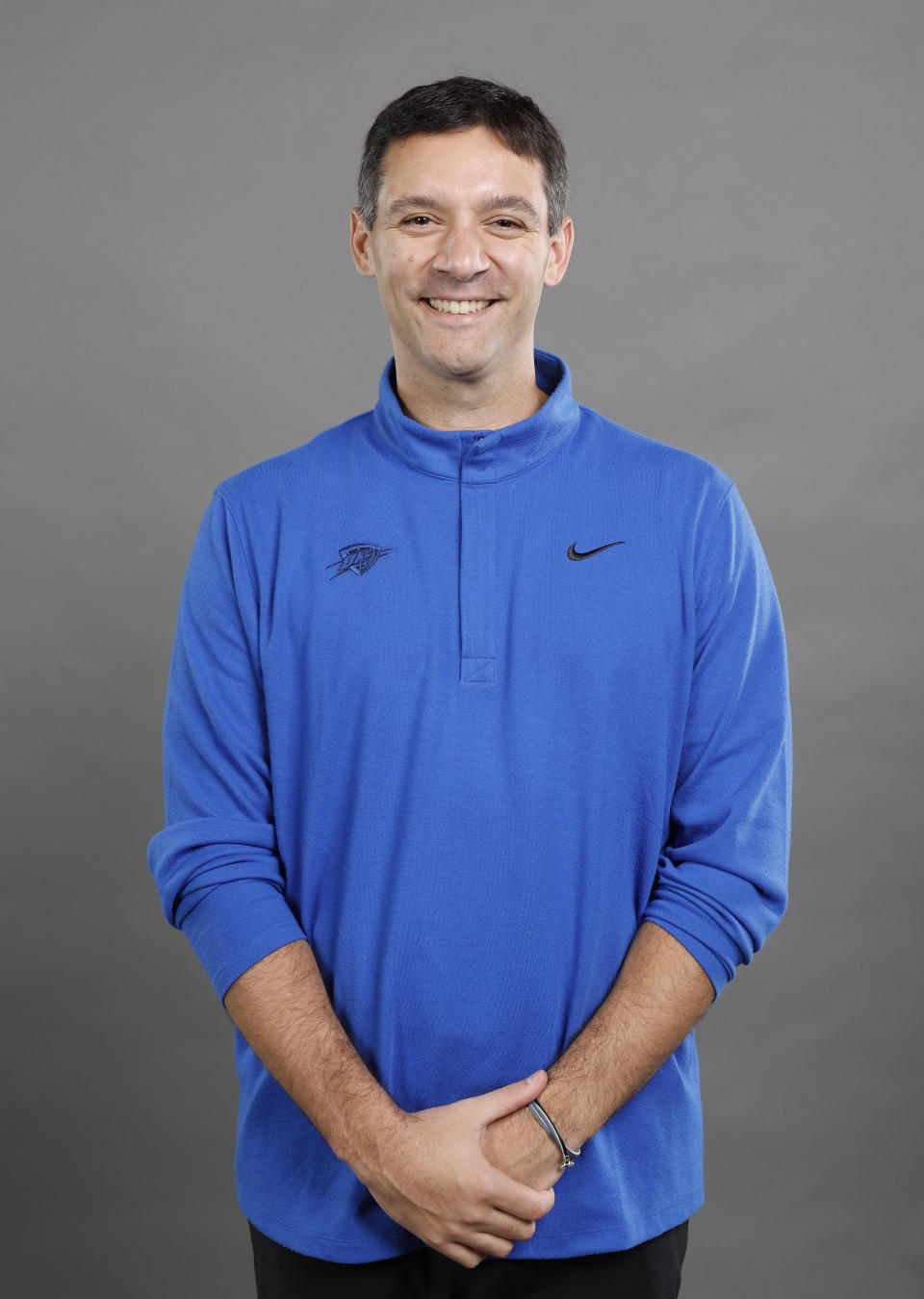 Oct 2, 2023; Oklahoma City, OK, USA; Oklahoma City Thunder head coach Mark Daigneault poses for a photo during media day at Oklahoma City Convention Center. Mandatory Credit: Alonzo Adams-USA TODAY Sports