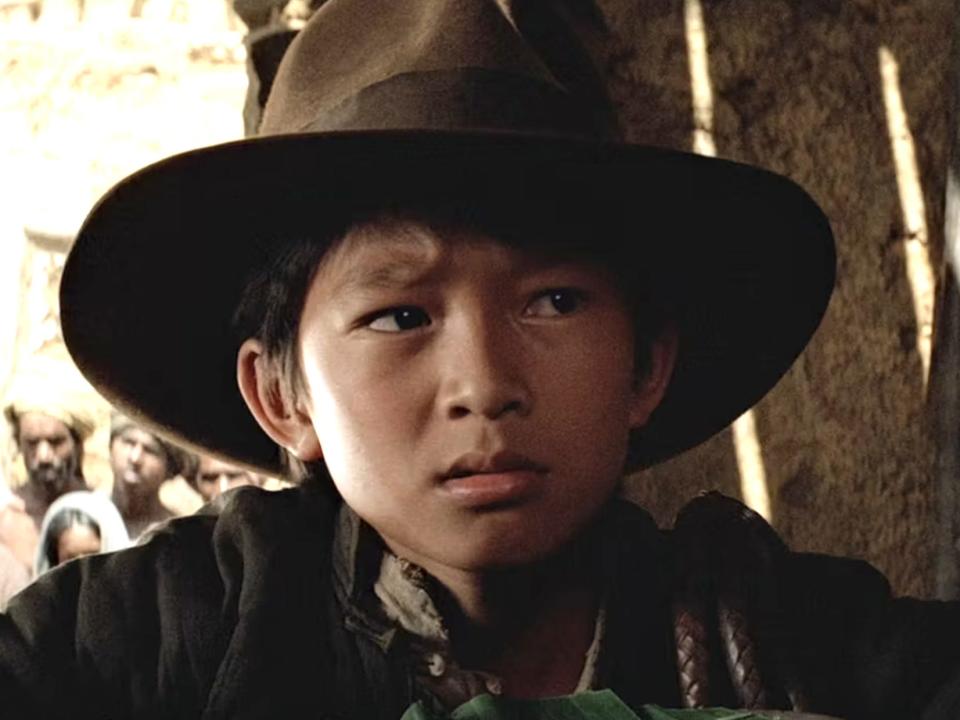 Ke Huy Quan as Short Round wearing Indy's fedora in "Indiana Jones and the Temple of Doom."