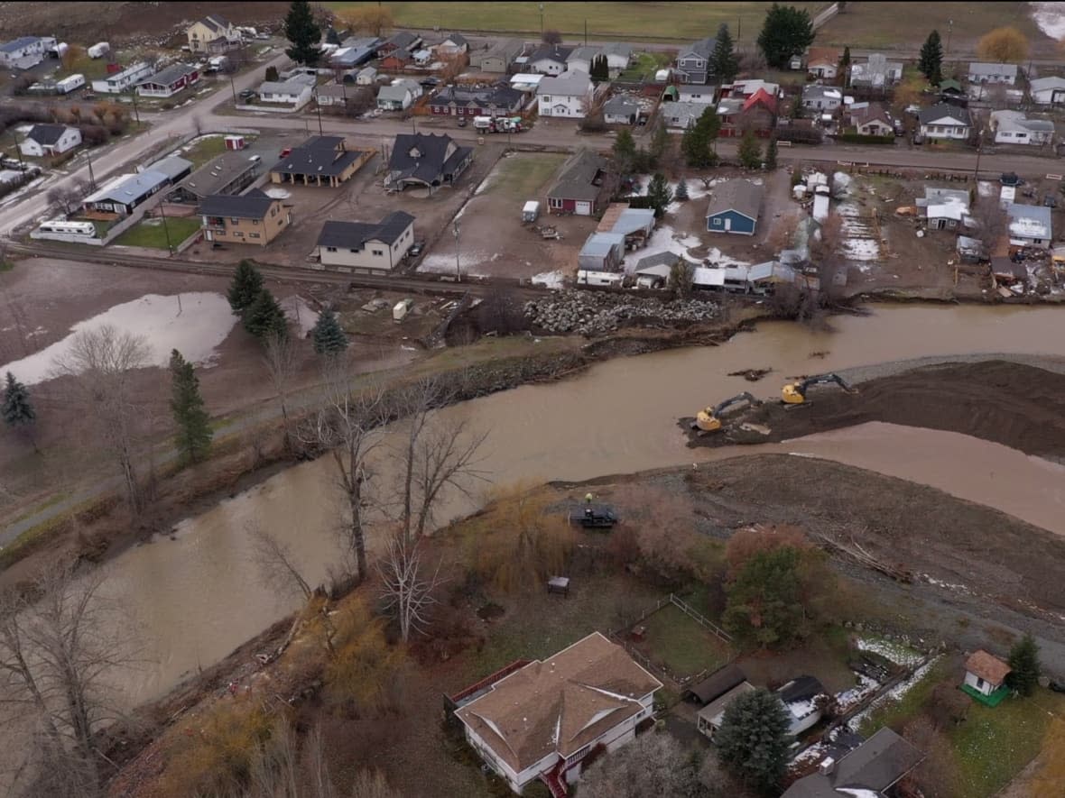 The Coldwater River in Merritt, B.C. pictured on Tuesday, Nov. 23. Some residents may potentially be able to return home by weekend, pending water test results.  (Jonathan Castell/CBC - image credit)